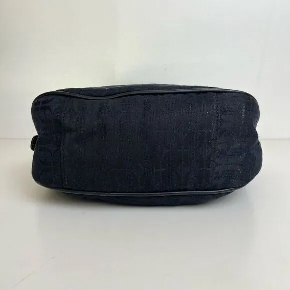 Fossil Y2K Mini Hobo Black Jacquard Leather Trim Logo Vintage Crescent Baguette - Picture 9 of 15